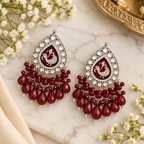 Aarvika Teardrop Peacock Design Earring (Maroon)