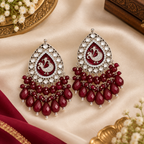 Aarvika Teardrop Peacock Design Earring (Maroon)