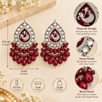 Aarvika Teardrop Peacock Design Earring (Maroon)