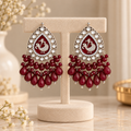 Aarvika Teardrop Peacock Design Earring (Maroon)