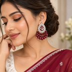 Aarvika Teardrop Peacock Design Earring (Maroon)