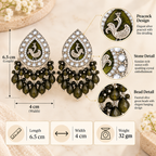 Aarvika Teardrop Peacock Design Earring (Olive Green)