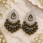 Aarvika Teardrop Peacock Design Earring (Olive Green)