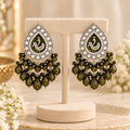 Aarvika Teardrop Peacock Design Earring (Olive Green)