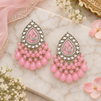 Aarvika Teardrop Peacock Design Earring (Pink)