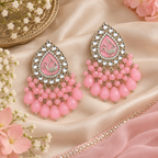 Aarvika Teardrop Peacock Design Earring (Pink)
