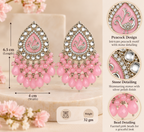 Aarvika Teardrop Peacock Design Earring (Pink)