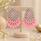 Aarvika Teardrop Peacock Design Earring (Pink)