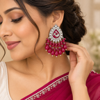 Aarvika Teardrop Peacock Design Earring (Ruby)