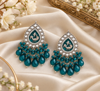 Aarvika Teardrop Peacock Design Earring (Teal)