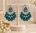 Aarvika Teardrop Peacock Design Earring (Teal)