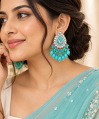 Aarvika Teardrop Peacock Design Earring (Turquoise)