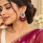 Aarvika Teardrop Peacock Design Earring (Wine)