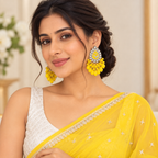 Aarvika Teardrop Peacock Design Earring (Yellow)
