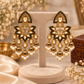 Aarvika Traditional Kundan Earrings with Stone Work & Pearl Danglers, Black