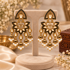 Aarvika Traditional Kundan Earrings with Stone Work & Pearl Danglers, Black