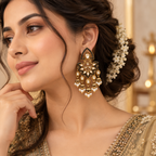 Aarvika Traditional Kundan Earrings with Stone Work & Pearl Danglers, Black