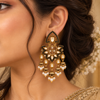 Aarvika Traditional Kundan Earrings with Stone Work & Pearl Danglers, Black