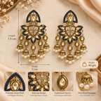 Aarvika Traditional Kundan Earrings with Stone Work & Pearl Danglers, Blue
