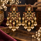 Aarvika Traditional Kundan Earrings with Stone Work & Pearl Danglers, Burgundy