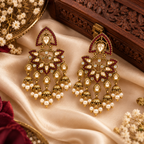 Aarvika Traditional Kundan Earrings with Stone Work & Pearl Danglers, Burgundy