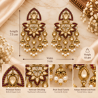 Aarvika Traditional Kundan Earrings with Stone Work & Pearl Danglers, Burgundy
