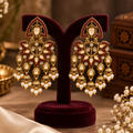 Aarvika Traditional Kundan Earrings with Stone Work & Pearl Danglers, Burgundy