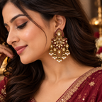 Aarvika Traditional Kundan Earrings with Stone Work & Pearl Danglers, Burgundy