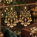 Aarvika Traditional Kundan Earrings with Stone Work & Pearl Danglers, Green