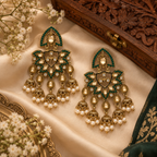 Aarvika Traditional Kundan Earrings with Stone Work & Pearl Danglers, Green
