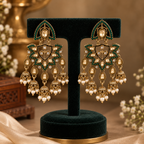 Aarvika Traditional Kundan Earrings with Stone Work & Pearl Danglers, Green