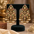Aarvika Traditional Kundan Earrings with Stone Work & Pearl Danglers, Pink/Mint â Pink Mint