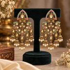 Aarvika Traditional Kundan Earrings with Stone Work & Pearl Danglers, Pink/Mint â Pink Mint