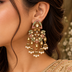 Aarvika Traditional Kundan Earrings with Stone Work & Pearl Danglers, Pink/Mint â Pink Mint
