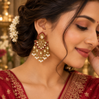 Aarvika Traditional Kundan Earrings with Stone Work & Pearl Danglers, Red