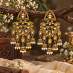 Aarvika Traditional Kundan Earrings with Stone Work & Pearl Danglers, Yellow