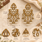 Aarvika Traditional Kundan Earrings with Stone Work & Pearl Danglers, Yellow