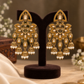 Aarvika Traditional Kundan Earrings with Stone Work & Pearl Danglers, Yellow