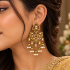 Aarvika Traditional Kundan Earrings with Stone Work & Pearl Danglers, Yellow