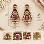 Aarvika Long Chandelier Jhumka with Stones and Pearl Beads, Pink