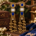 Aarvika Kashmiri Kundan Long Dangler Earrings, Blue