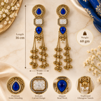 Aarvika Kashmiri Kundan Long Dangler Earrings, Blue