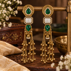 Aarvika Kashmiri Kundan Long Dangler Earrings, Green
