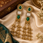 Aarvika Kashmiri Kundan Long Dangler Earrings, Green