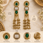Aarvika Kashmiri Kundan Long Dangler Earrings, Green