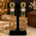 Aarvika Kashmiri Kundan Long Dangler Earrings, Green