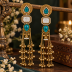 Aarvika Kashmiri Kundan Long Dangler Earrings, Turquoise
