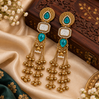 Aarvika Kashmiri Kundan Long Dangler Earrings, Turquoise