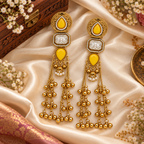 Aarvika Kashmiri Kundan Long Dangler Earrings, Yellow