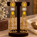 Aarvika Kashmiri Kundan Long Dangler Earrings, Yellow